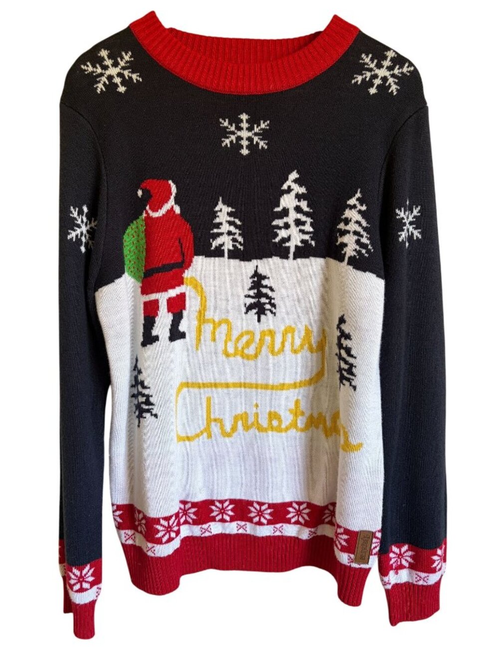 Tipsy Elves Ugly Christmas Santa Peeing in Snow Sweater Large